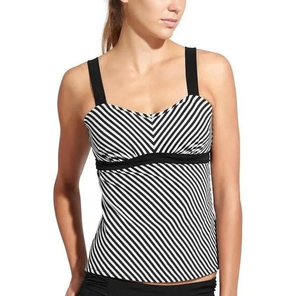 Athleta Slash Stripe Pura Tankini Women’s Top Black White Athletic Swim 38 D/DD - Picture 1 of 7